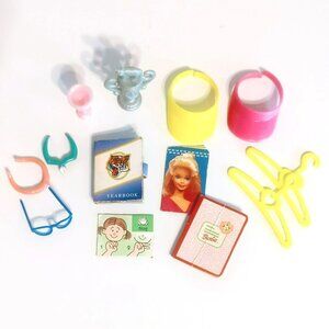 Vintage Barbie Yearbook, Magazines, Hangers, Trophy, Necklace Accessory Lot